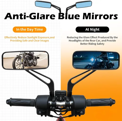Miniatura 9 de Espejos retrovisores de manillar rectangular de 8 mm/10 mm en color negro para motocicletas, compatibles con Harley Street Glide, Road King