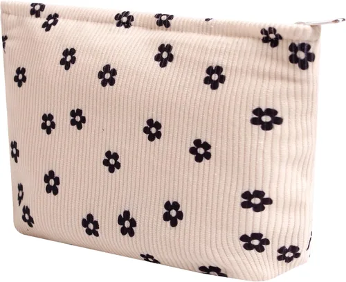 Miniatura 24 de Bolsas de cosméticos para mujer, bolsa de cosméticos de pana, bolsos estéticos para mujer, bolsos de mano con puntos sonrientes, organizador