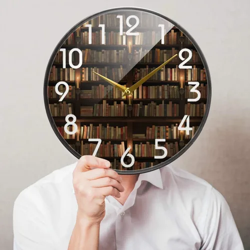 Miniatura 3 de Naanle Mysterious Library - Reloj de pared redondo con libros, 12 pulgadas, silencioso, funciona con pilas, de cuarzo, analógico, silencioso