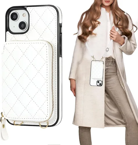 Miniatura 14 de Bocasal Funda tipo cartera cruzada para iPhone 14 Plus, bloqueo RFID, de piel sintética, con cremallera, funda tipo cartera con función atril y Negro