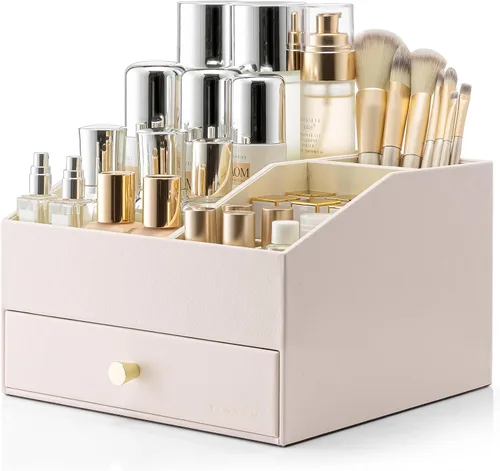 Miniatura 14 de Organizador de maquillaje Vlando, organizador para el cuidado de la piel para tocador, organizador de maquillaje de PU con cajones, estuche