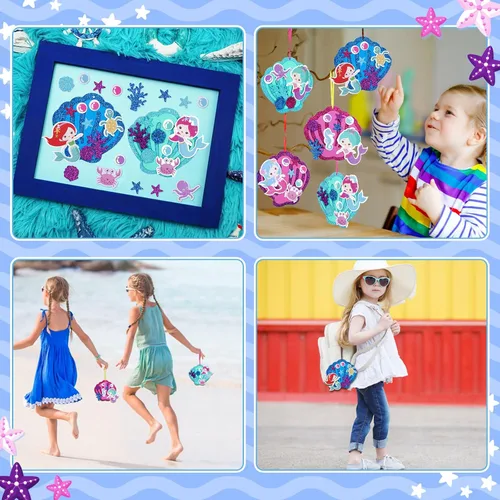 Miniatura 6 de Fennoral Paquete de 8 Manualidades de Sirena para Niños, Crea tu Propia Concha de Sirena con Adhesivos de Espuma, Artes y Manualidades DIY