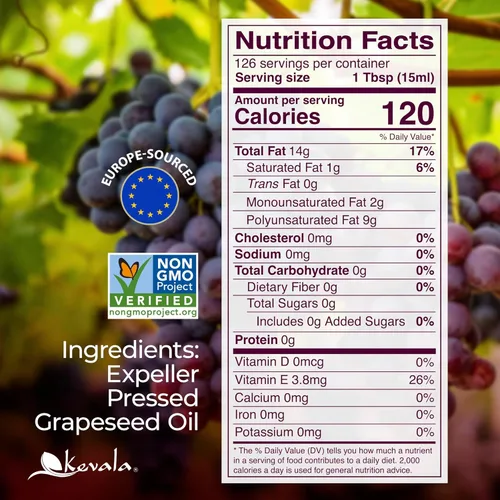 Miniatura 2 de Kevala Aceite de semilla de uva – Aceite nutritivo ideal para cocinar y belleza, hecho con uvas cuidadosamente seleccionadas, base perfecta