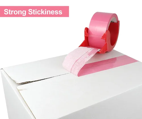 Miniatura 6 de BOMEI PACK Cinta de embalaje rosa con dispensador, 2.4 mil 1.88 pulgadas x 60 yardas, 6 rollos de repuesto de cinta de caja de color para mudanza