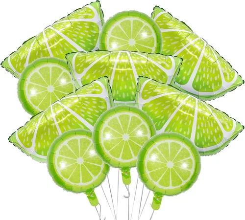 10 globos de fruta y lima, grandes frutas verdes de limón, globos redondos de Mylar de limón para verano, cosecha de Acción de Gracias, otoño,