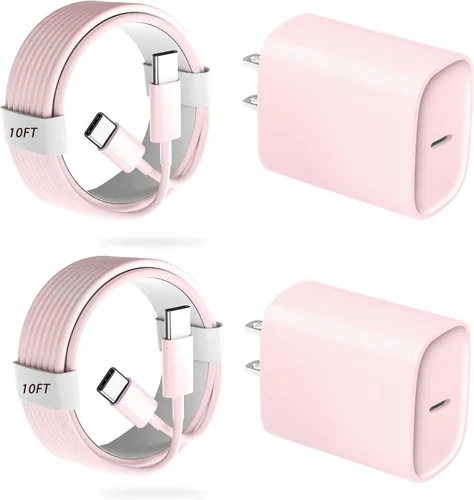 Miniatura 8 de Cargador para teléfono 17, 16, 15 Pro, carga rápida, 20 W, USB C, bloque de carga rápida con cargadores tipo C de 6.6 pies de largo, cable de carga