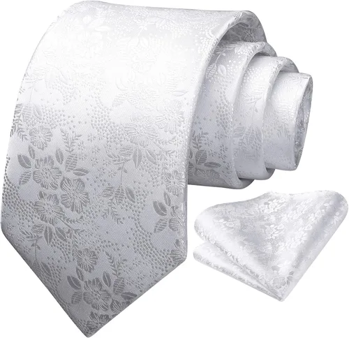 Miniatura 103 de Corbatas florales tejidas clásicas para hombre, corbata cuadrada de bolsillo, corbatas formales para hombres, boda con pañuelo