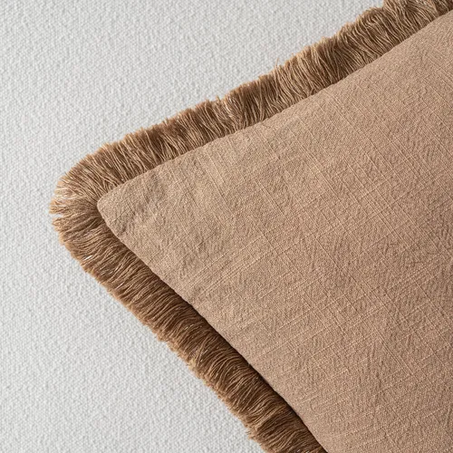 Miniatura 6 de MIULEE Juego de 1 fundas de almohada decorativas de lino neutro con flecos, fundas de cojín de estilo bohemio para sillón, sofá, cama, sala