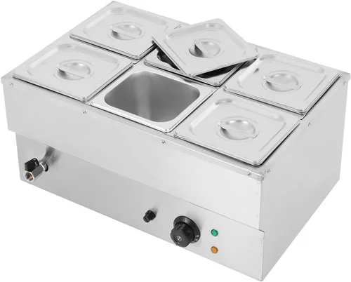 Calentador de alimentos comercial de 6 bandejas, 110 V, 1,5 KW, mesa de vapor eléctrica de 5.9 in/6 pulgadas de profundidad, buffet profesional de
