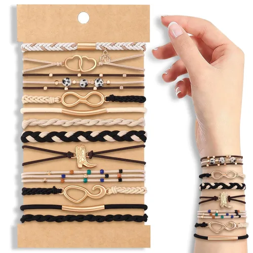 Miniatura 11 de DIYDEC 10 Ligas para el Cabello Pulsera para Mujeres 5 Estilos Suaves Trenzadas Boho Bandas para el Cabello Elásticas Sin Daño Ligas para el Cabello