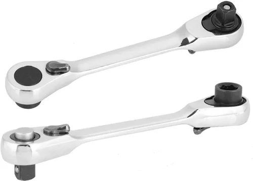 Miniatura 7 de Llave de trinquete plateada rechoncha – Mini llave de trinquete de doble cabeza de 1/4 pulgadas y destornillador de punta de destornillador de 72
