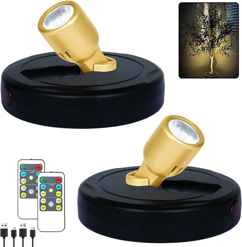 Miniatura 19 de HAMVIDNE Foco LED, luces de foto a batería, iluminación ascendente para interior, luces de disco con 2 controles remotos, luz de punto regulable