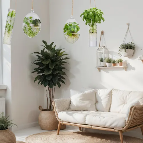 Miniatura 7 de Zopeal Juego de 6 macetas de vidrio para colgar en la pared, estación de propagación de terrario, contenedor de riego con cuerda y gancho