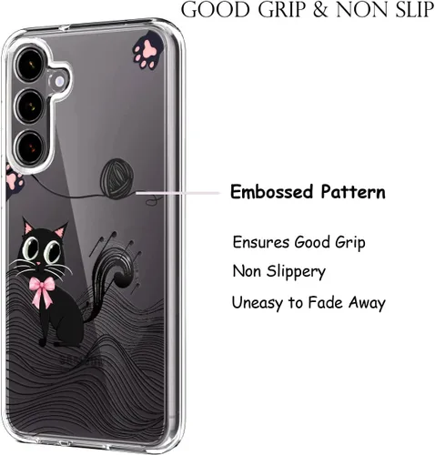 Miniatura 5 de Unov Funda transparente compatible con Galaxy S23 FE con diseño de TPU suave, absorción de golpes, diseño delgado en relieve, cubierta trasera Gato