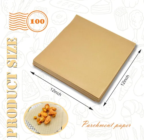 Miniatura 2 de Papel pergamino de 12 x 12 pulgadas, 100 hojas de papel precortadas para hornear, cocinar, freír, asar a la parrilla y cocinar al vapor