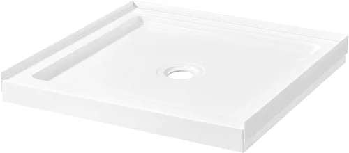 OVE Decors Base de ducha cuadrada de 34 pulgadas de ancho x 32 pulgadas de profundidad, drenaje central, acrílico blanco, diseño reversible