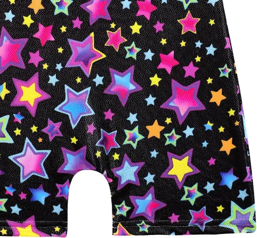 Miniatura 164 de HOZIY - Leotardos de gimnasia con pantalones cortos brillantes para niñas pequeñas; estampados de unicornio, aurora, arco iris, sirena, dinosaurio