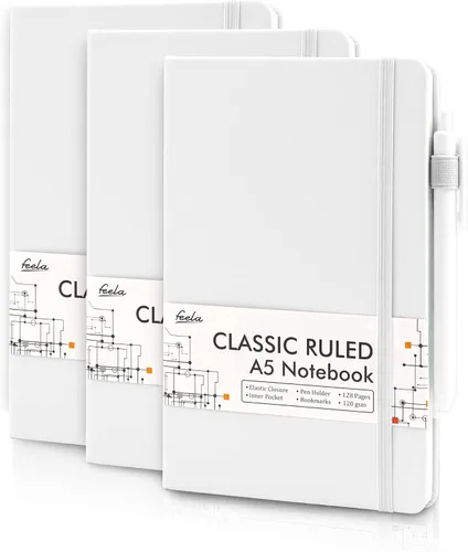 Miniatura 26 de feela Paquete de 3 Cuadernos Diarios a Granel, Cuaderno de Tapa Dura Clásico con Rayas Rayado Diarios con Soporte para Bolígrafo para Mujeres Niñas