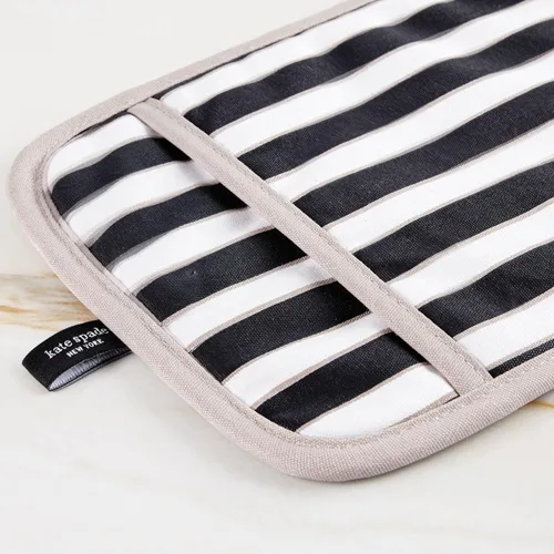 Miniatura 5 de Kate Spade New York Juego de 2 soportes botánicos a rayas para ollas, 7 x 10 pulgadas, negro/beige