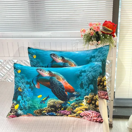Miniatura 8 de CVHOUSE - Juego de ropa de cama de tortuga marina, edredón individual de tortuga marina, juego de edredón de playa de océano para niños y niñas, A4