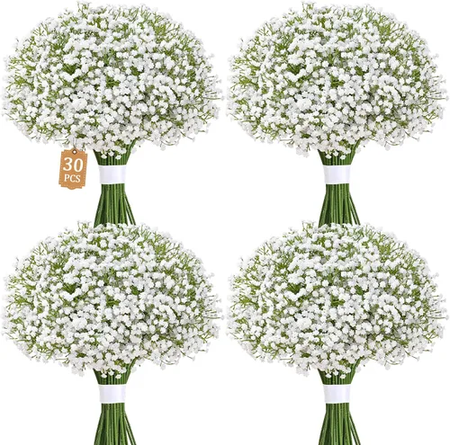 Miniatura 14 de Dolicer 10 piezas de flores artificiales de aliento de bebé, flores artificiales de aliento de bebé de tallo largo azul, paquete a granel de flores