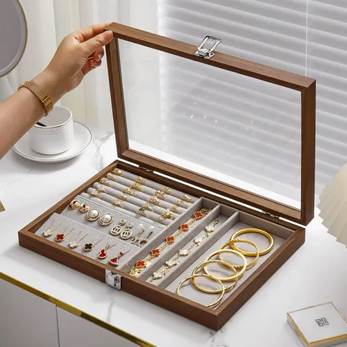 Joyero organizador para mujer, joyero de madera, organizador de joyas vintage para aretes, collares, anillos, pulseras, almacenamiento, regalo ideal