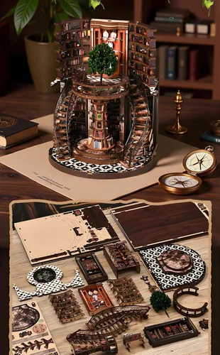 Miniatura 8 de Kits de rincón de libros para adultos, rompecabezas de fantasía 3D, kit de biblioteca con cubierta antipolvo, repositorio de libros de sabiduría