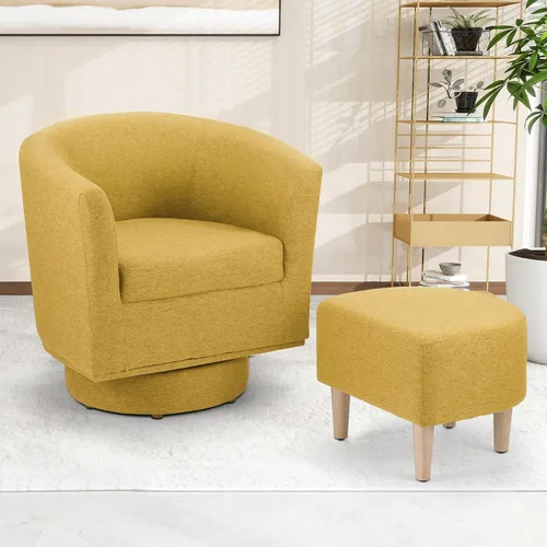 Miniatura 3 de DAZONE Silla giratoria con otomana, modernas sillas de barril de 360° para sala de estar, dormitorio, cómoda silla de lectura tapizada para bañera