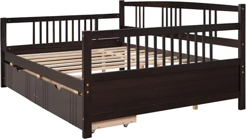Miniatura 7 de MERITLINE Sofá cama de tamaño matrimonial, sofá cama de madera con cajones, sofá cama con cajones de almacenamiento matrimonial, sofá cama de doble