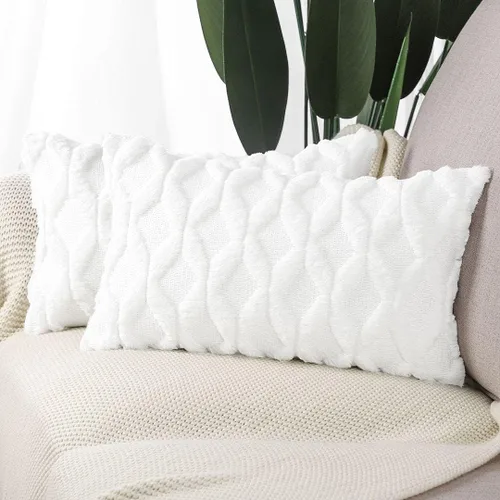 Miniatura 13 de MADIZZ Juego de 2 fundas de almohada decorativas de terciopelo de lana corta de poliéster suave de 22 x 22 pulgadas, fundas de cojín cuadradas beige