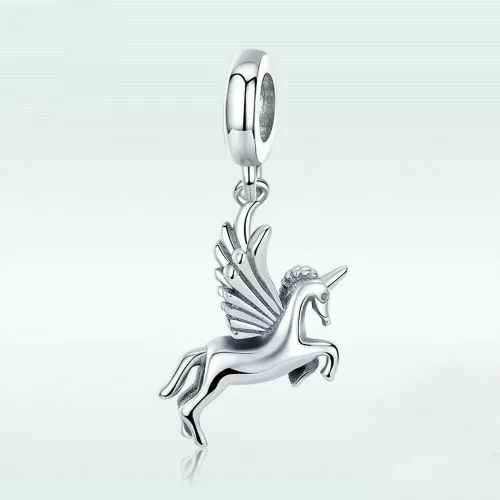 Miniatura 4 de Abalorio de unicornio de plata de ley 925 para mascotas, abalorios de moda, pulsera y collar, Plata