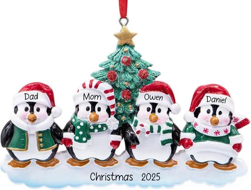 Miniatura 12 de Adorno de pareja de suéter navideño feo personalizado 2026 Familia de 2 pingüinos para árbol de Navidad Recuerdo personalizado único de nuestra