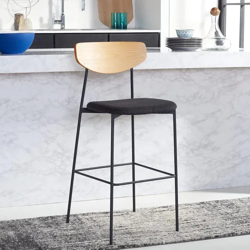 Miniatura 8 de SAFAVIEH Home Collection Ryker Taburete de bar de cocina de 30 pulgadas de roble y negro (totalmente montado)