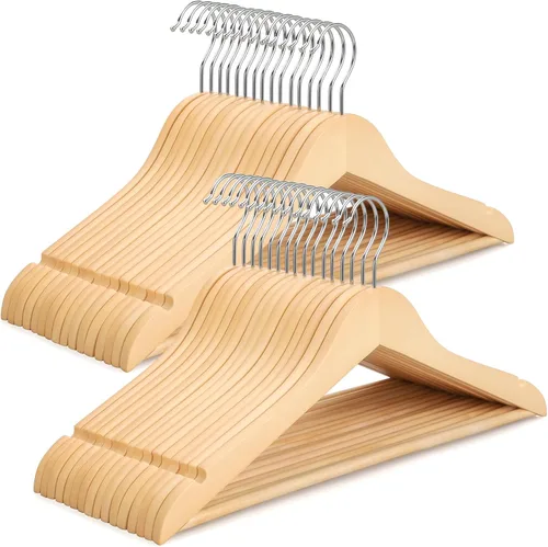 Miniatura 9 de TOPIA HANGER Perchas de madera para abrigos, paquete de 30 perchas de madera negra, gancho giratorio de 360° y muescas antideslizantes