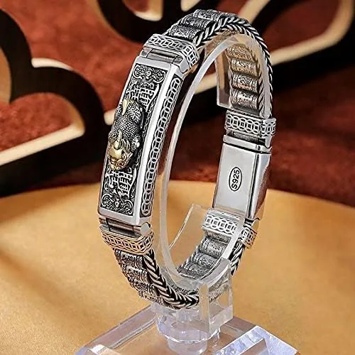 Miniatura 4 de Pulsera giratoria de plata esterlina S925 Feng Shui PIXIU para hombresmujeres, atrae riqueza dinero y buena suertepulsera tibetana de oración