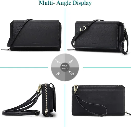 Miniatura 3 de Peacocktion Cartera para mujer con RFID, cartera cruzada de gran capacidad, 2 correas