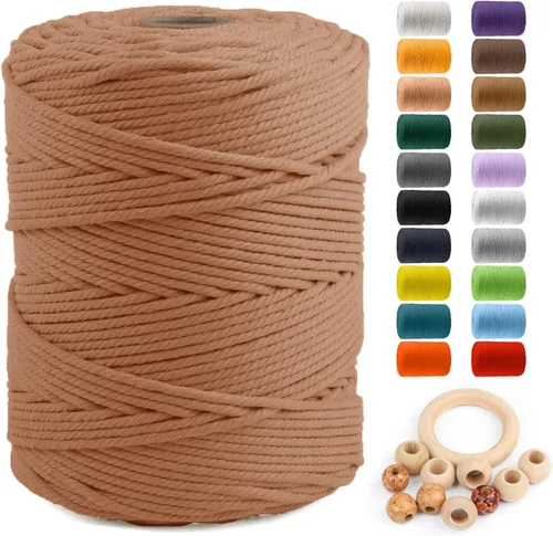 Miniatura 18 de Cuerda de algodón para macramé de 5 mm x 109 yardas, ZUEXT 100% natural hecha a mano, cuerda de algodón trenzada de 4 hebras para colgar plantas