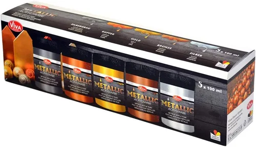 Miniatura 3 de Viva Decor Juego de pinturas acrílicas metálicas, plateado, gris plateado, dorado, bronce, cobre (5 x 3.4 fl oz), efecto metálico glamoroso, también