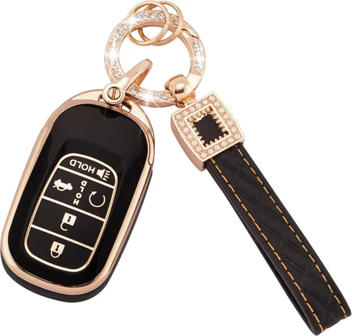 Ekala para Honda Funda para Llavero con Llavero de Cuero, 5 Botones Carcasas de Teclas de TPU Suave Compatibles con Honda Civic Accord Pilot CR-V