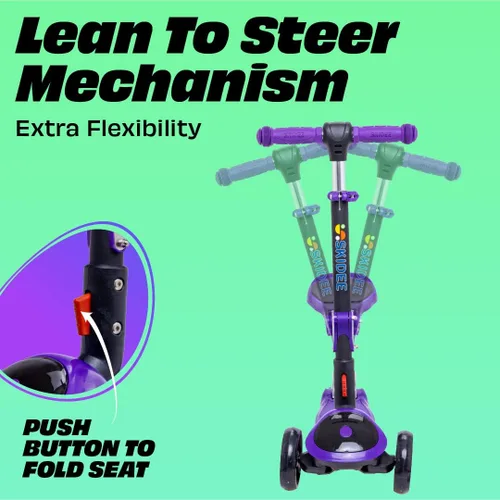 Miniatura 4 de SKIDEE Kick Scooter for Kids Ages 3-5 Foldable 3 Wheel Scooter with Lean-to-Steer, Adjustable Height, Removable Seat & LED Light Wheels Toddler