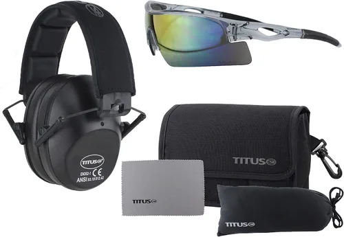 Miniatura 19 de TITUS Paquete combinado de orejeras y gafas de seguridad de línea delgada Marco negro G26/lente amarilla