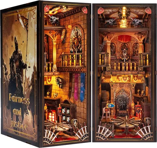 Kit de Rincón de Libros - Casa de Muñecas Castillo del Caballero con Escena del Salón del Trono, Rompecabezas 3D en Miniatura para Estanterías,