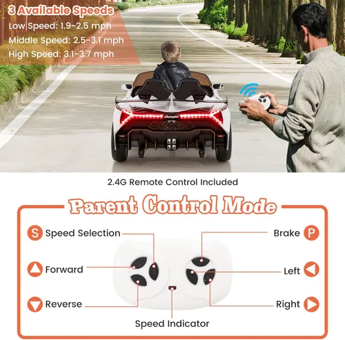 Miniatura 4 de Costzon - Automóvil de paseo con licencia Lamborghini de 12 V, 4 ruedas motrices, deportivo con control remoto, 3 velocidades, puertas hidráulicas
