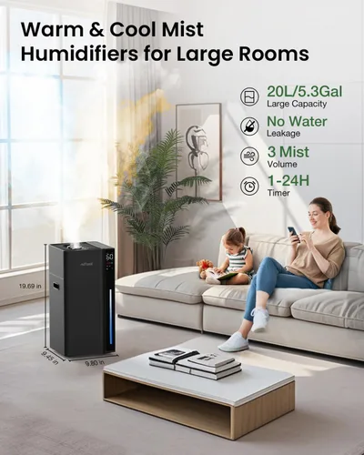 Miniatura 2 de Mifasol Humidificador de niebla cálida y fría para habitación grande, humidificadores de 5.3 galones/20 litros para el hogar, 1500 pies cuadrados