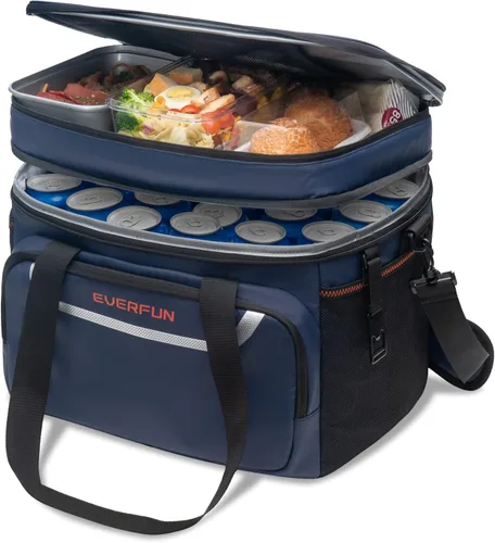 EVERFUN Small Compact Cooler Bag 24/48 Can Insulated Lunch Box Double Deck Soft Leak-Proof Waterproof Collapsible Ice Chest for Men Women Work