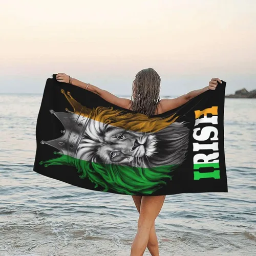 Miniatura 7 de Toalla de playa de microfibra, toallas de baño grandes de tamaño King Lion con bandera irlandesa para mujeres y hombres, toallas de baño de secado