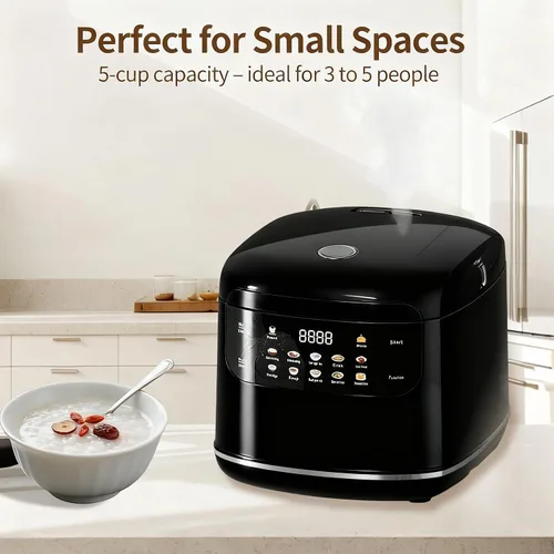 Miniatura 5 de Mini olla arrocera inteligente portátil, 2L, 5 tazas cocidas/3 tazas sin cocinar, arrocera antiadherente de 400 W, temporizador con retraso de 24