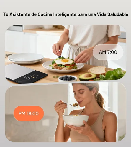 Miniatura 5 de KUAIVO Báscula inteligente de nutrición de alimentos con pantalla LED, rastrea calorías, grasas, carbohidratos y proteínas a través