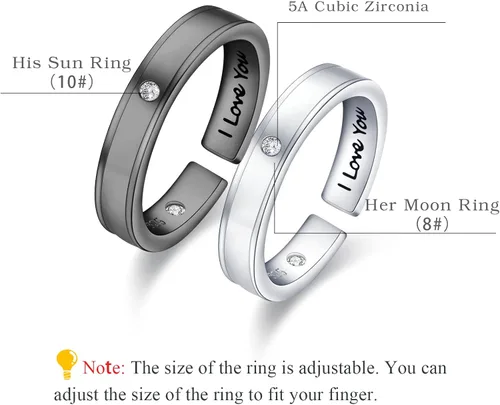 Miniatura 2 de OHAYOO 925 Sterling Silver Couple Rings I Love You Promise Rings Open Rings Adjustable Engagement Wedding Band Sets Jewelry for Men Women