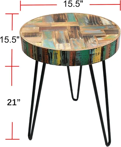 Miniatura 2 de Home Soft Things Mesa auxiliar redonda de madera recuperada para sala de estar, dormitorio, espacios pequeños, patio, sofá al aire libre, mesa
